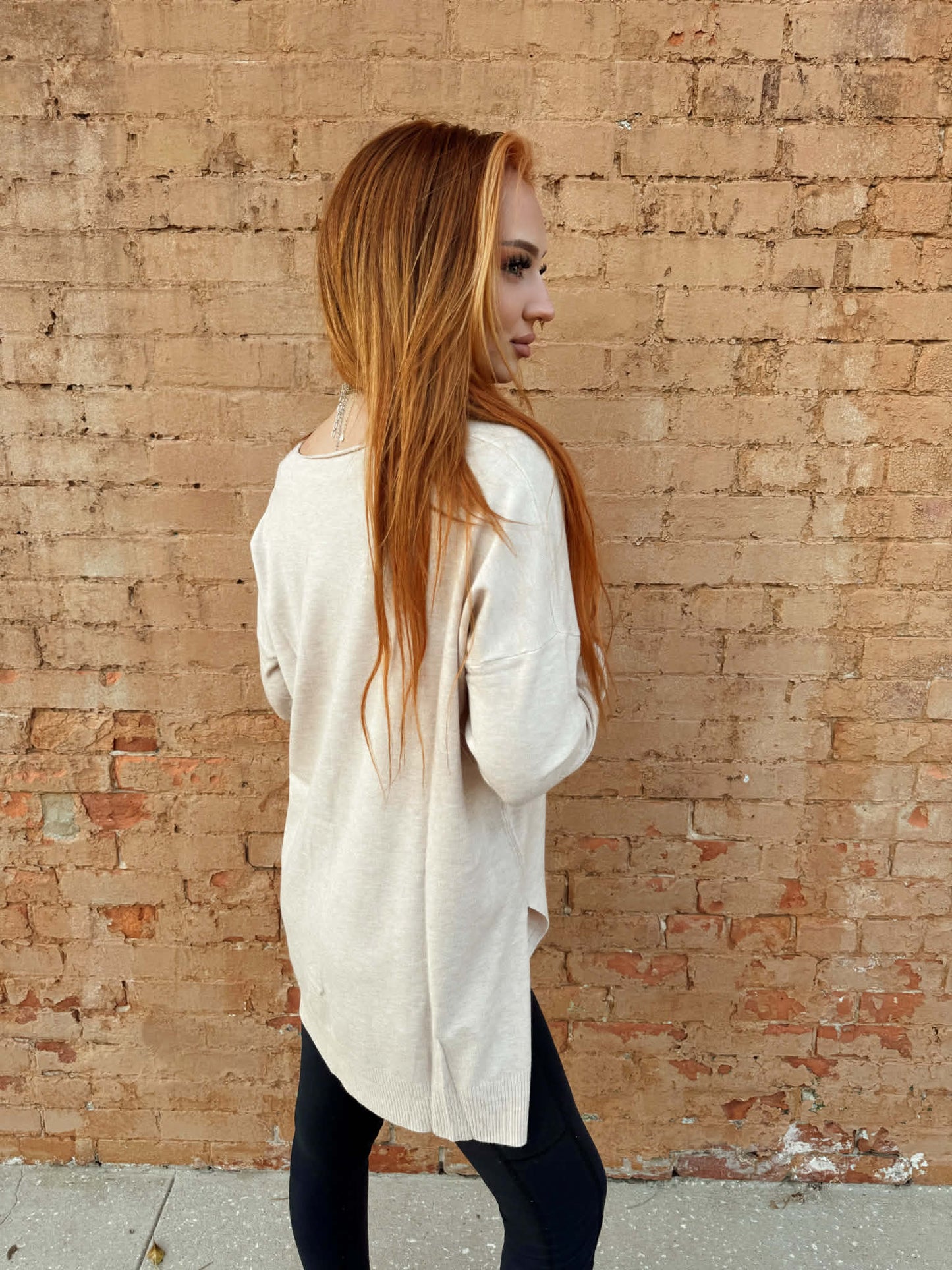 Hi-low Hem V-neck Center Seam Sweater - Beige *Door Buster*