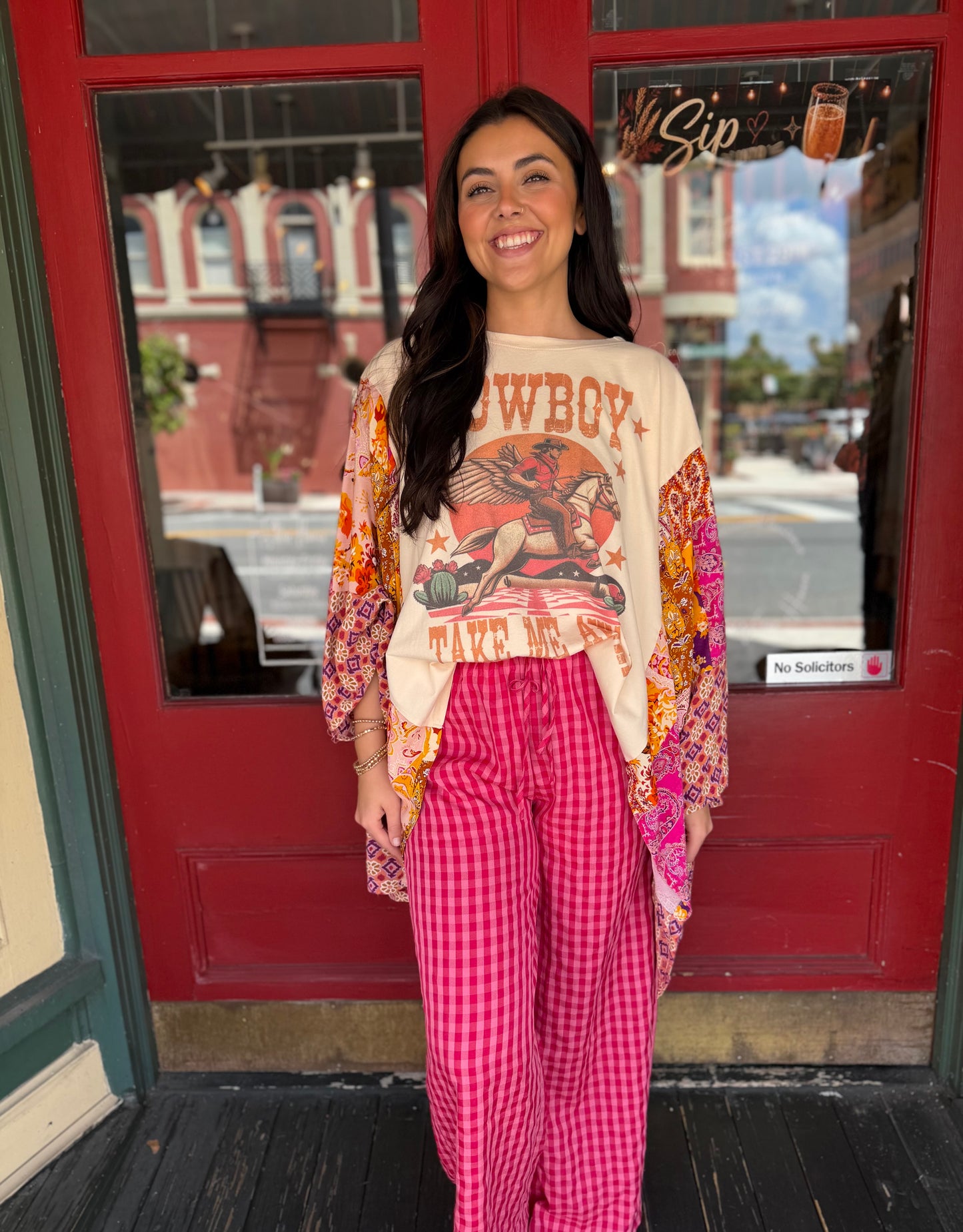 Cowboy Chaos – White Mixed Print Poncho Shirt