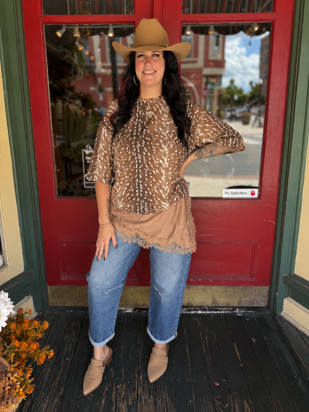 Fawn to Be Wild – Satin Lace Trim Top