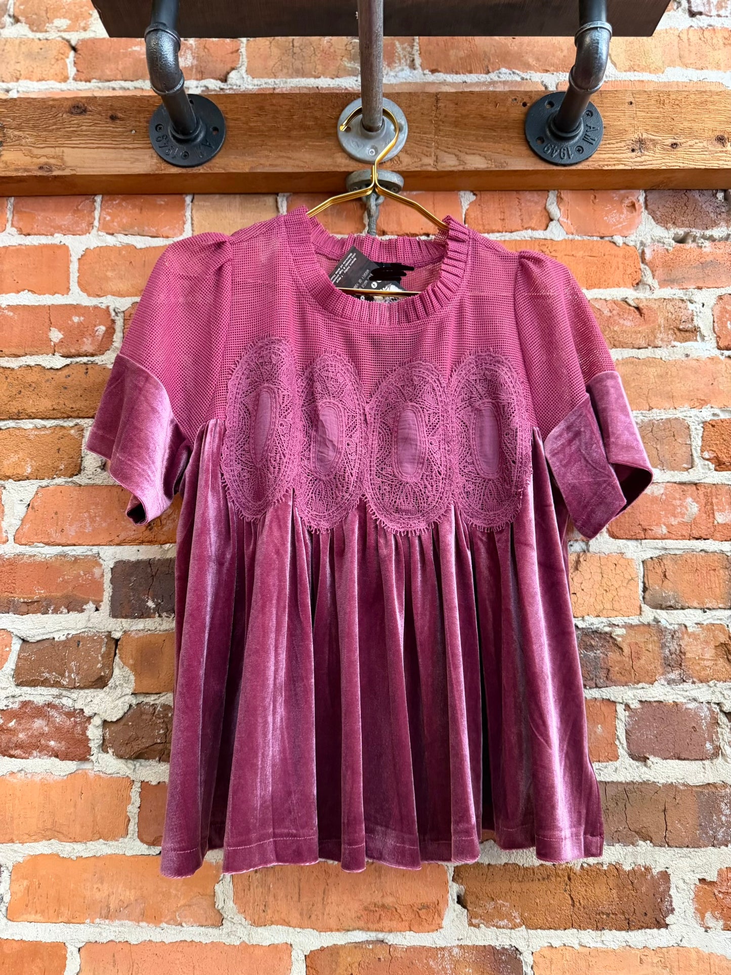 Velvet Charm – Rose Lace Babydoll Top