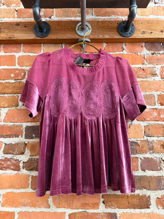 Velvet Charm – Rose Lace Babydoll Top