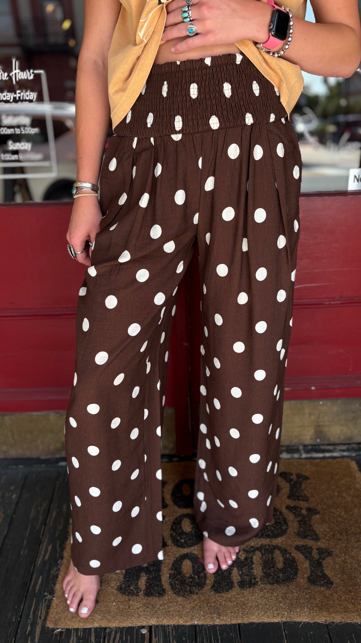 Dirt Road Darling – Polka Dot Wide Leg Pants