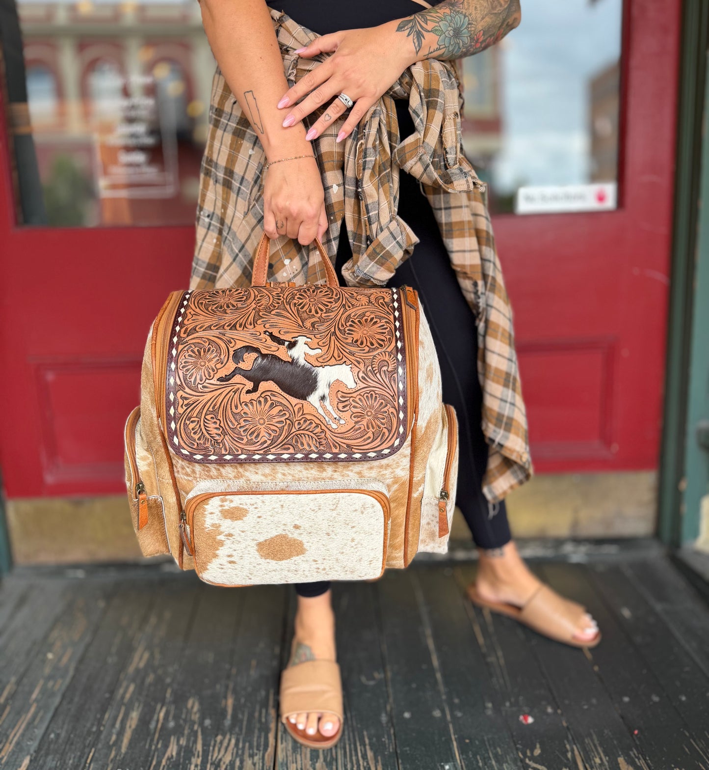 Buckin’ Bronc Tooled Cowhide - Backpack