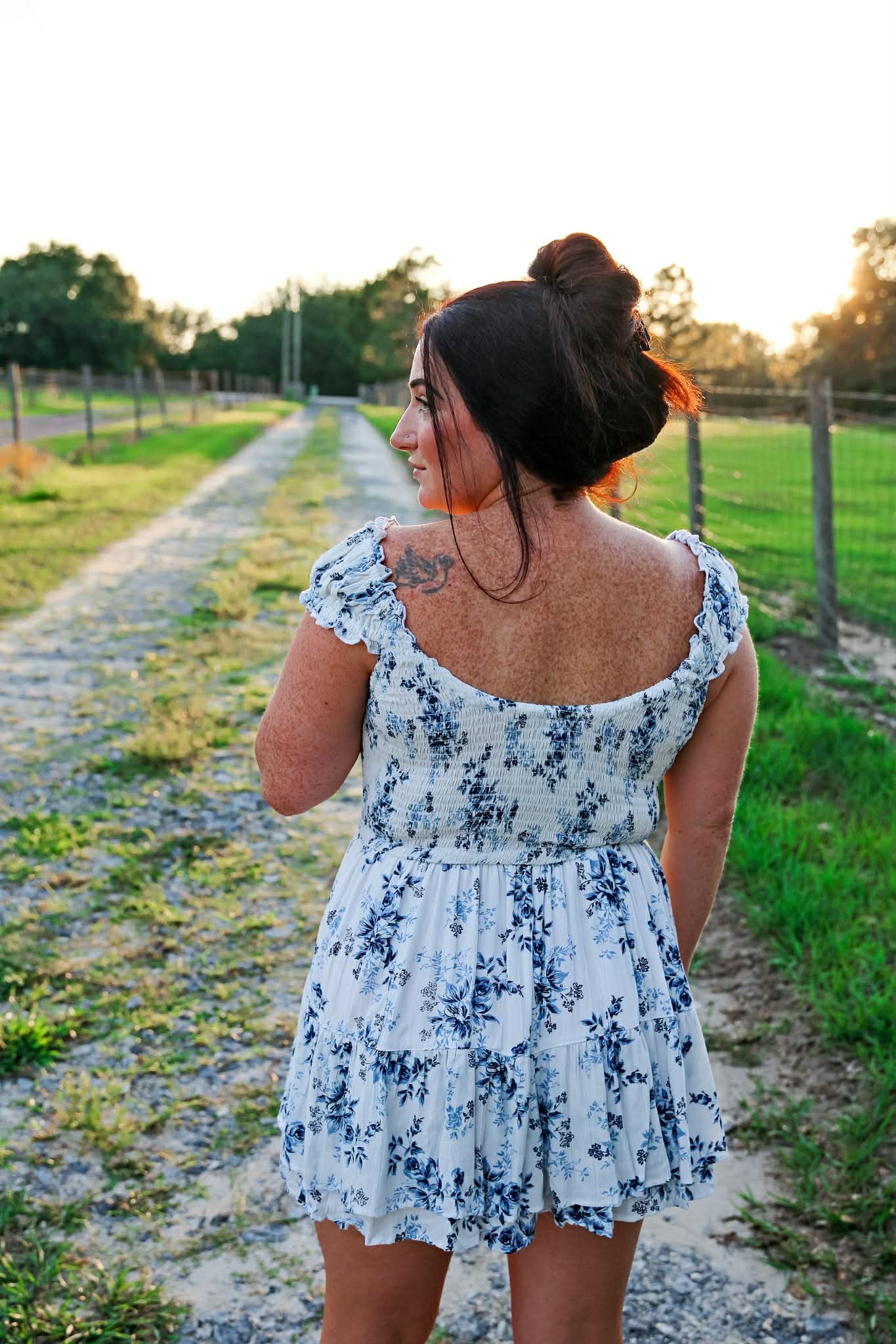 Freedom Garden – White & Blue Floral Romper