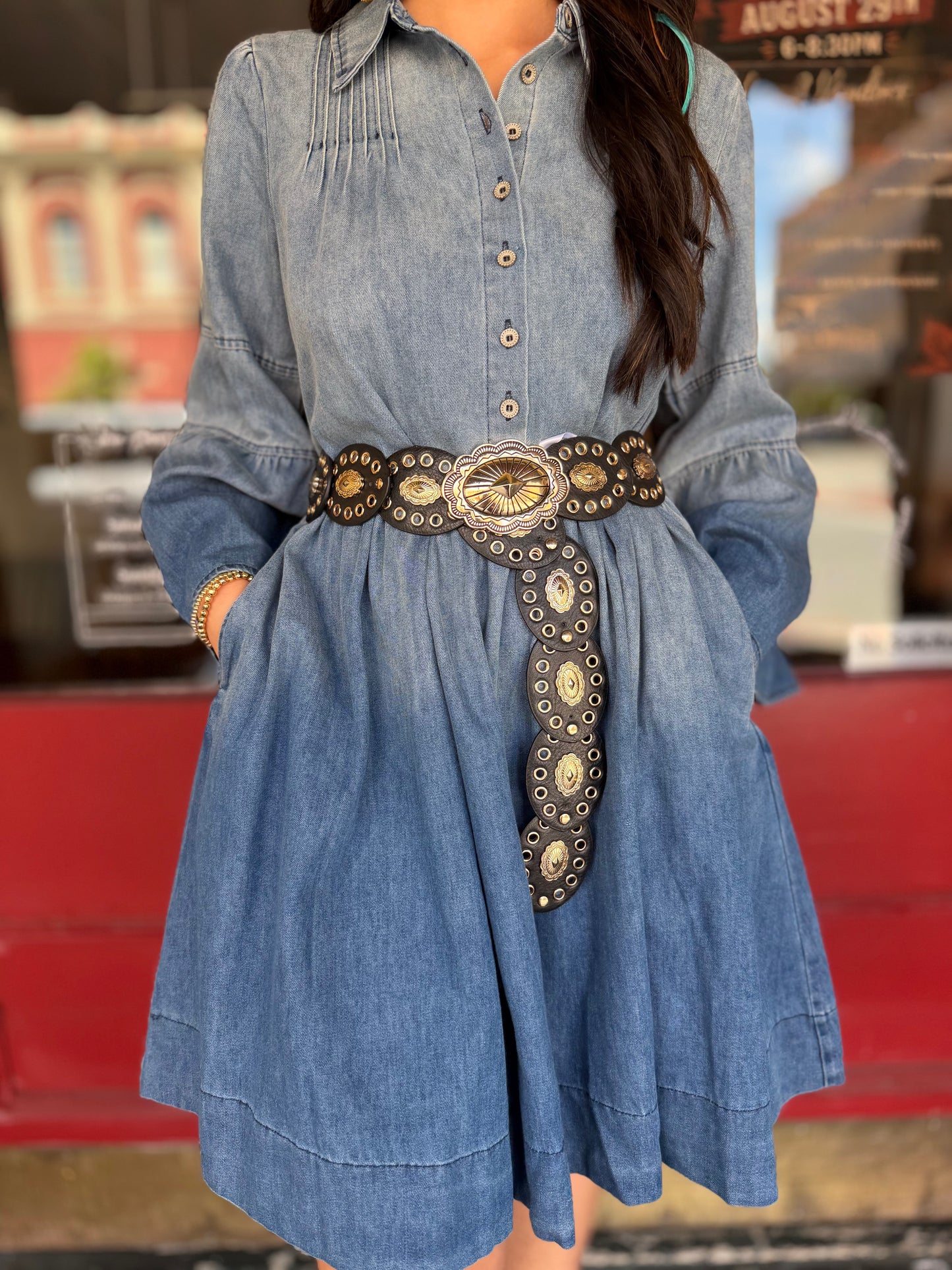 Country Belle – Denim Bell Sleeve Dress