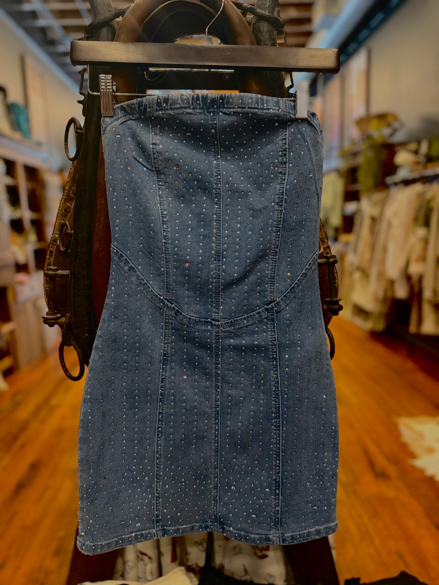 Shimmering Saddle – Denim Mini Dress