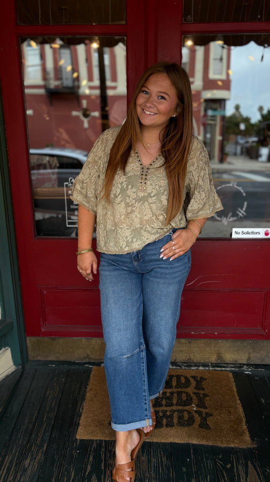 Velvet Garden – Taupe Floral Top