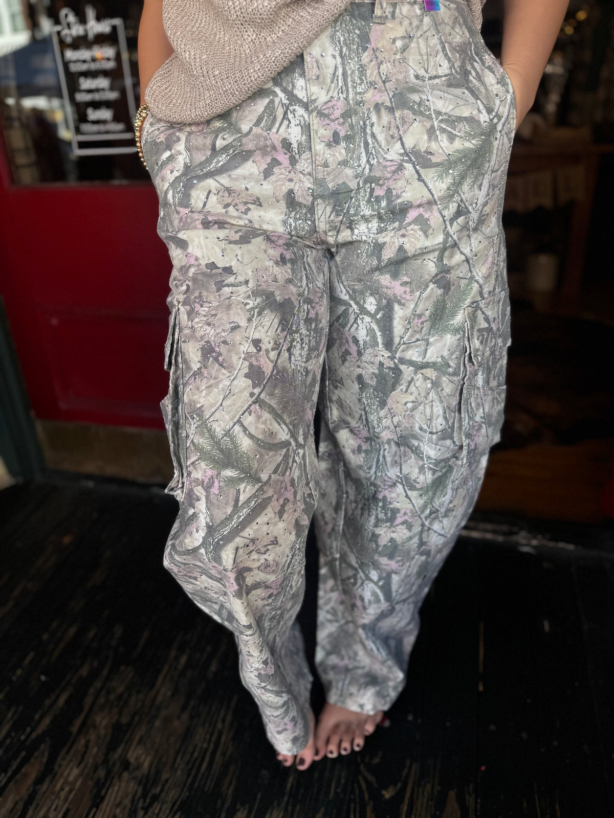 Camo & Crystals – Camo Barrel Jeans