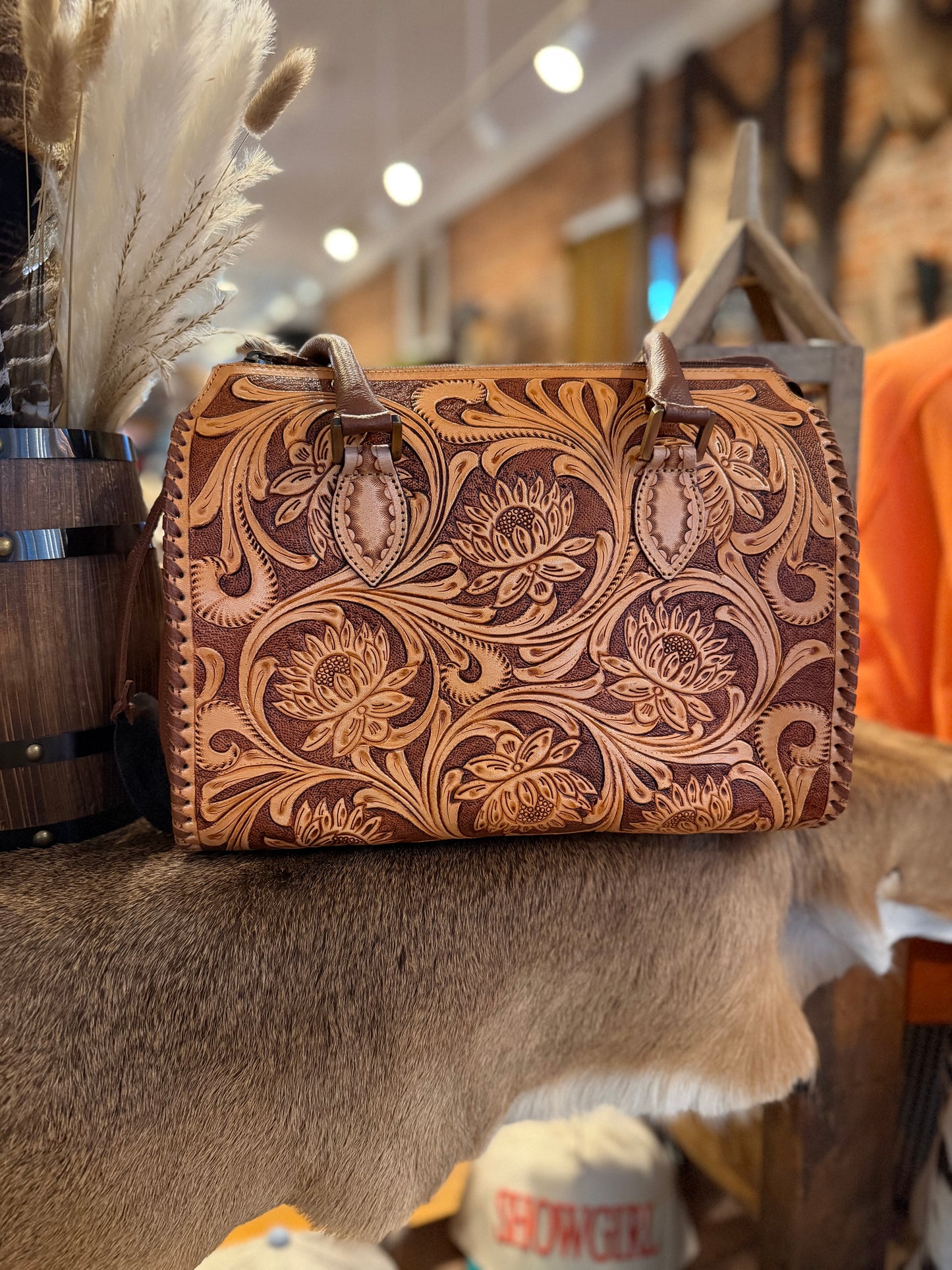 Sundance Tooled – Light Brown Leather Speedy Bag