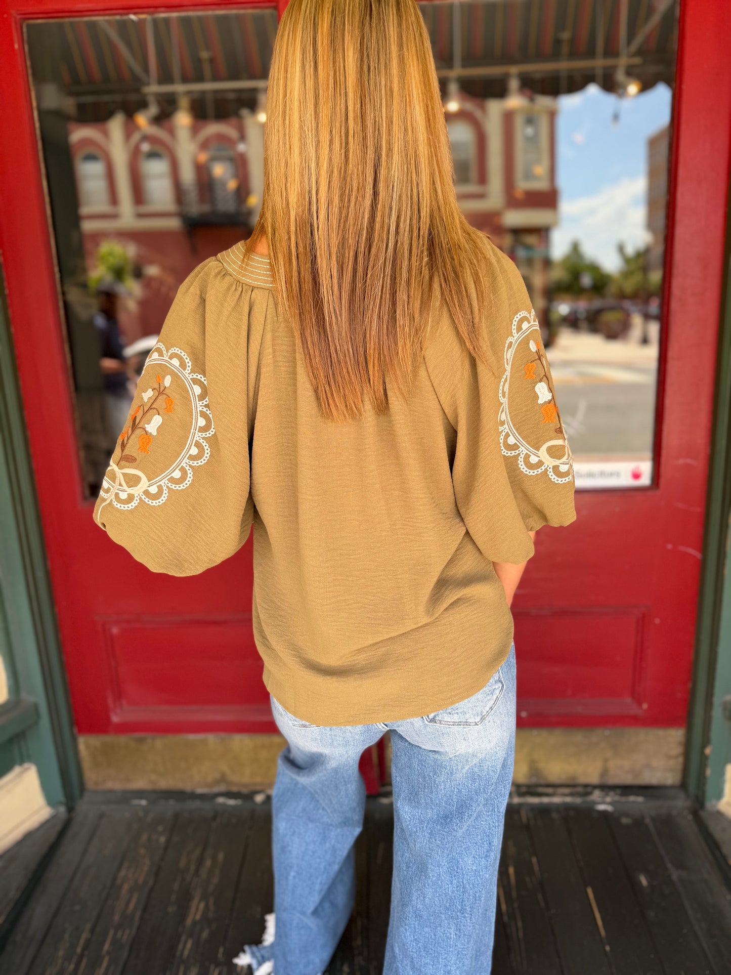 Lily of the Valley – Olive Puff Sleeve Blouse