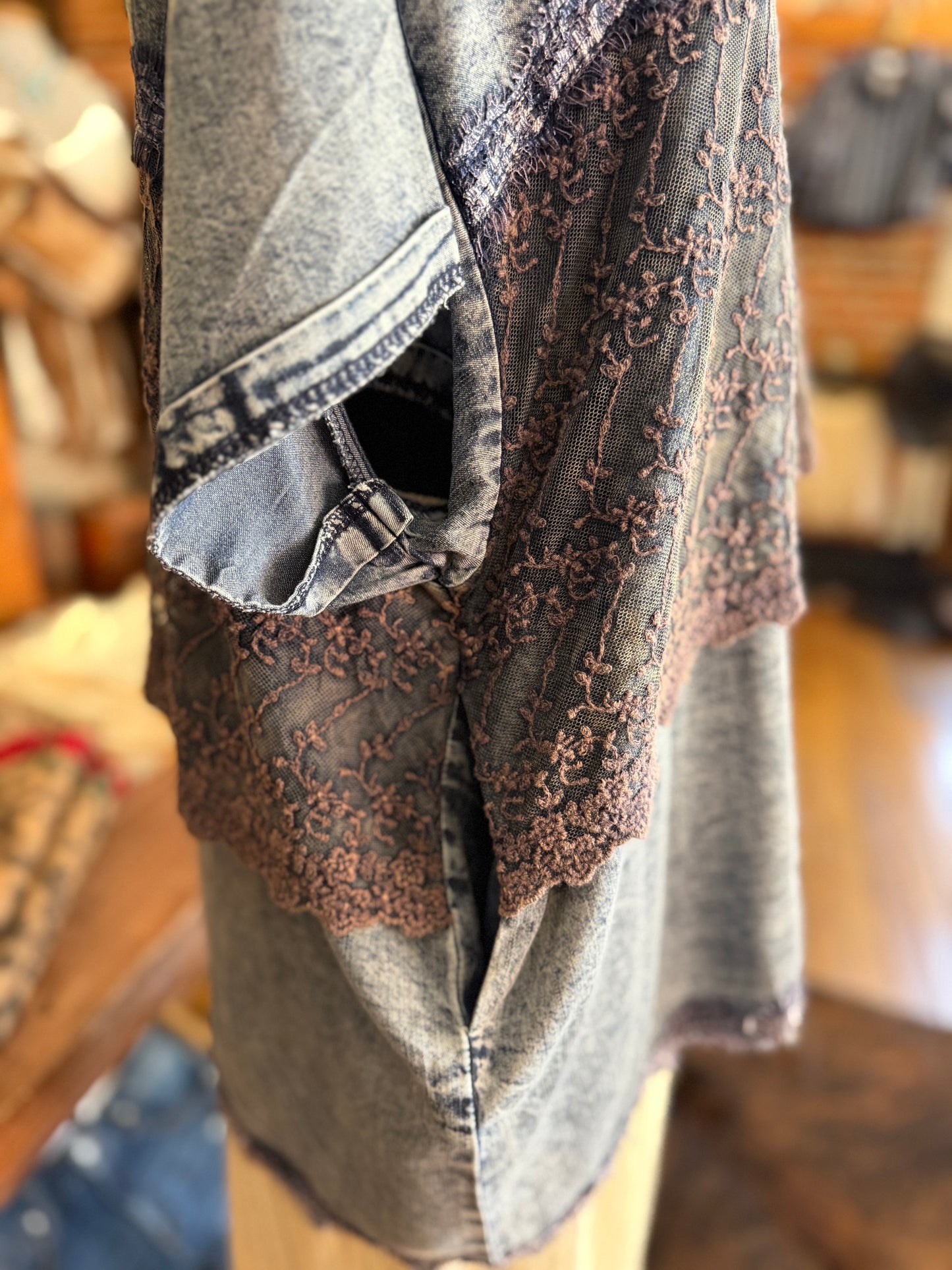 Twilight Romance – Denim Embroidered Lace Top