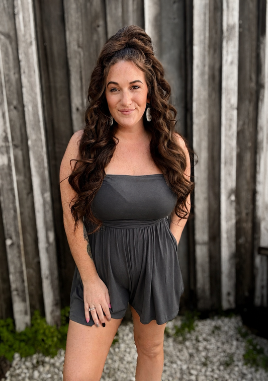 Summer Love - Heather Charcoal Grey Tube Top Romper