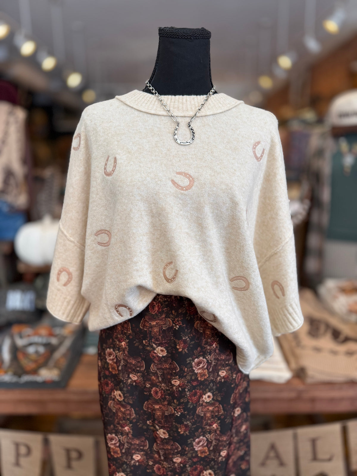 Lucky All Over – Oat Horseshoe Sweater