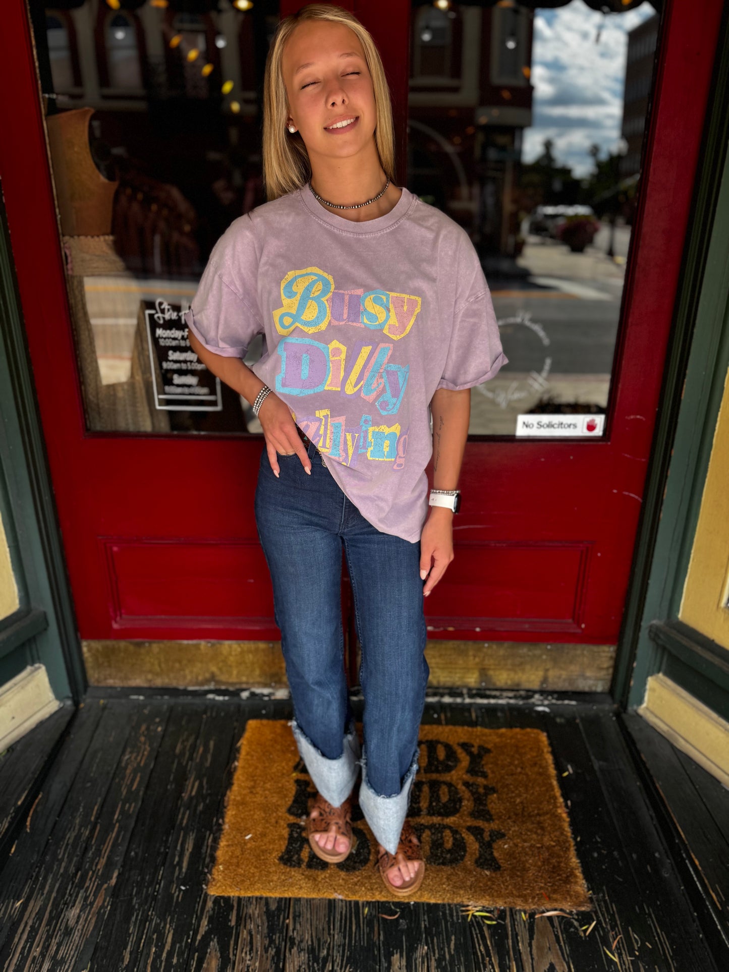 Busy Dilly Dallying - Lilac Acid Wash Tee