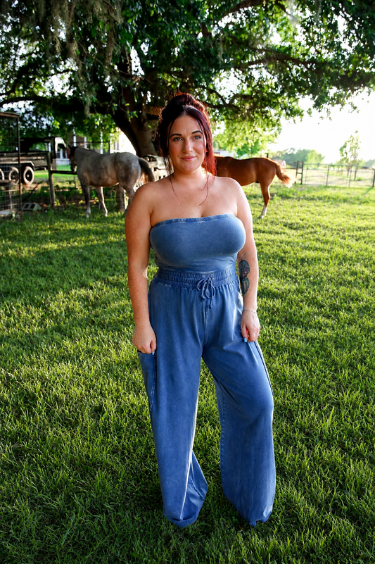 Desert Tie – Navy Acid Wash Jumpsuit
