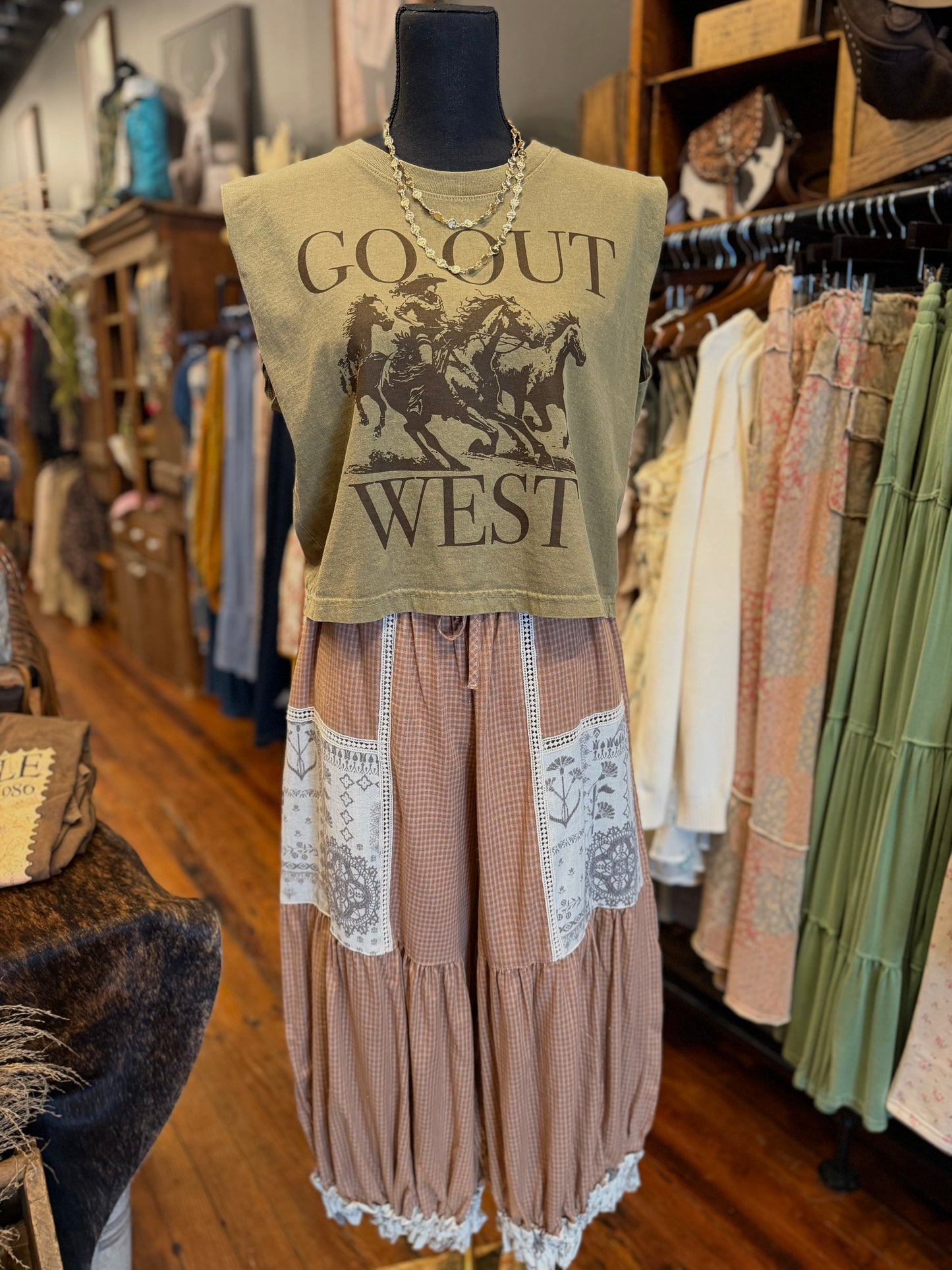 Boho Bandit – Rust Gingham Jogger