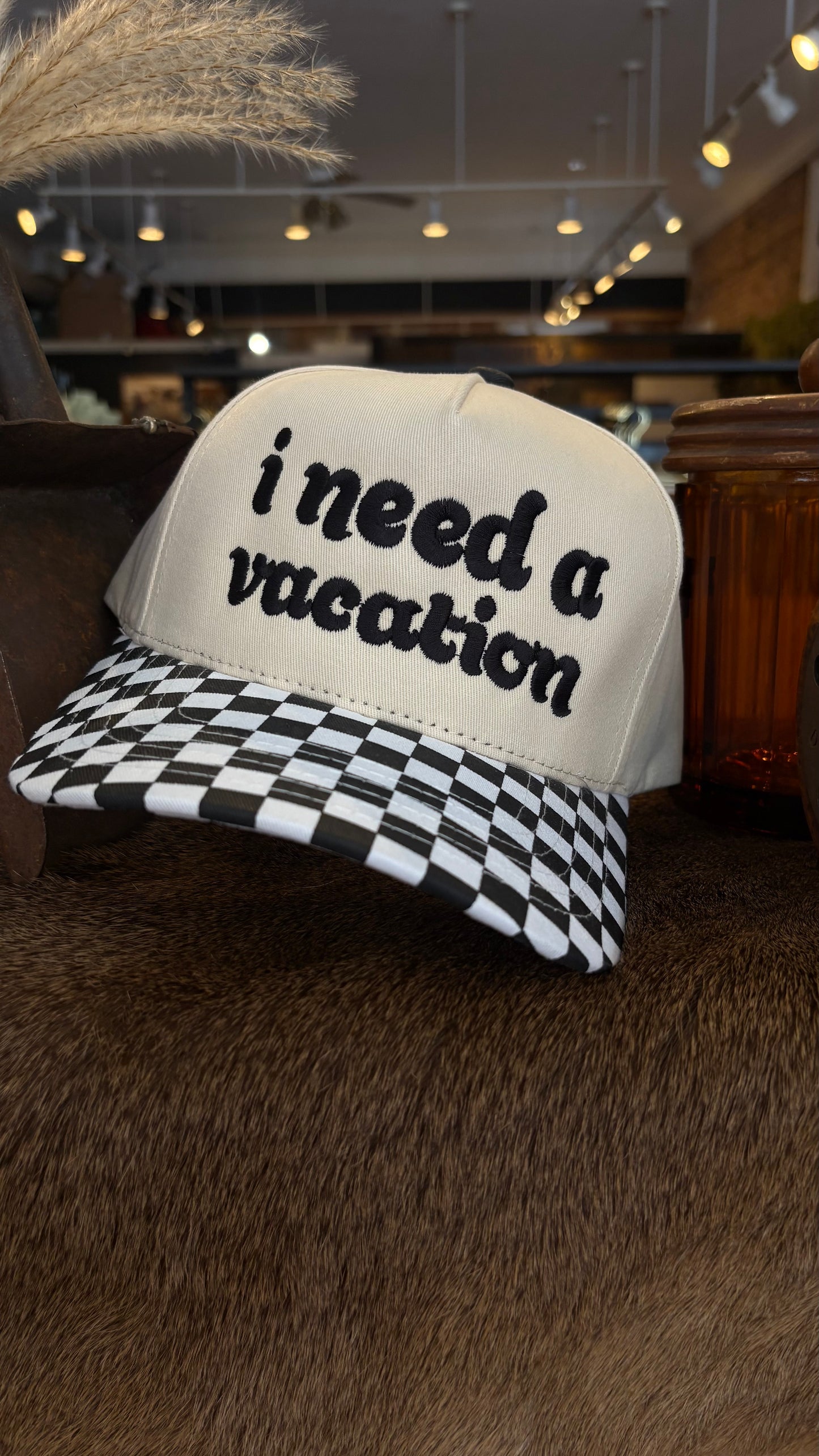 I need a vacation - Checkered Trucker Hat