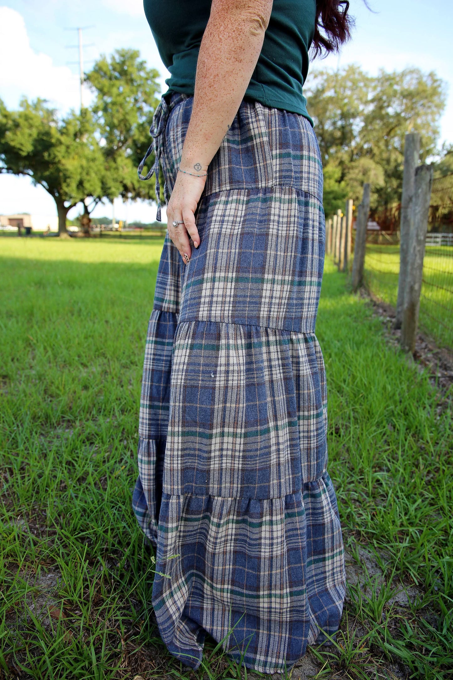 Homestead Harvest – Navy Tiered Plaid Pants