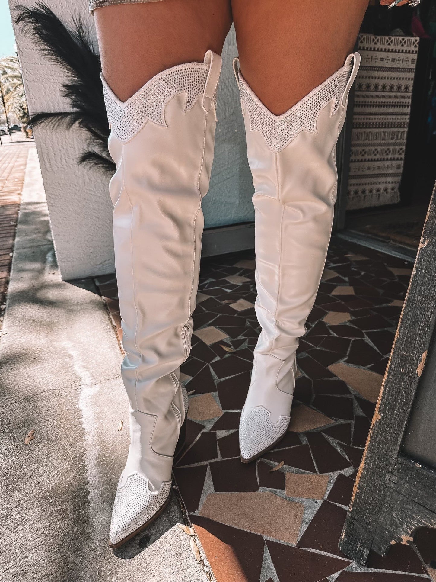 Nashville Lights - White Knee High Boot