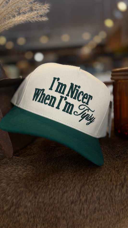 Nicer When Tipsy-Dark Green & White Trucker Hat