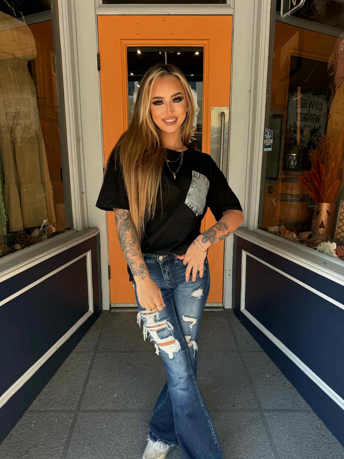 Denim Pocket Tee - Black Top