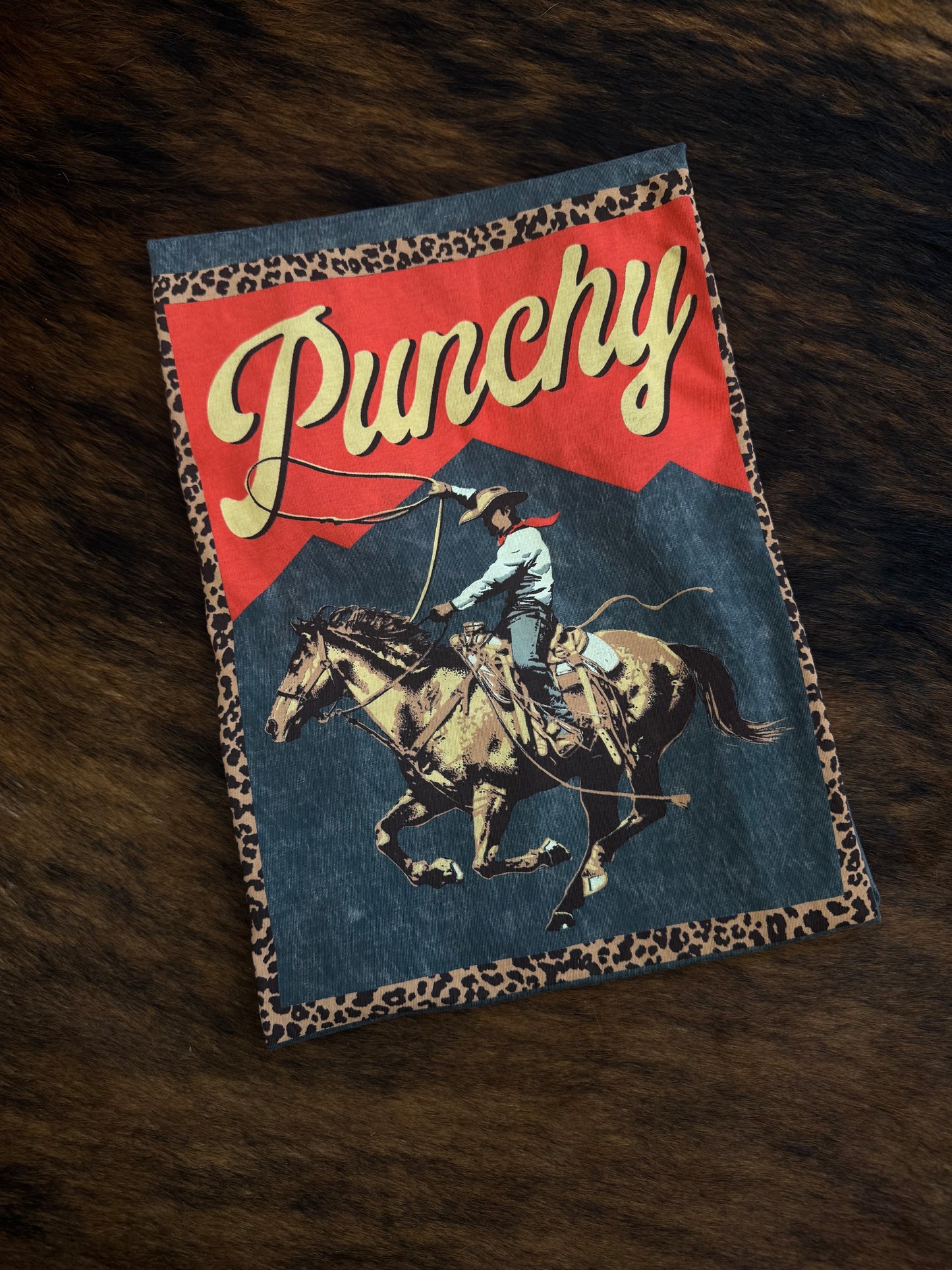 Cheetah Punchy - Grey Acid Wash Tee