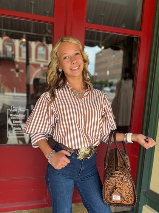 Saddle Stripe – Puff Sleeve Top