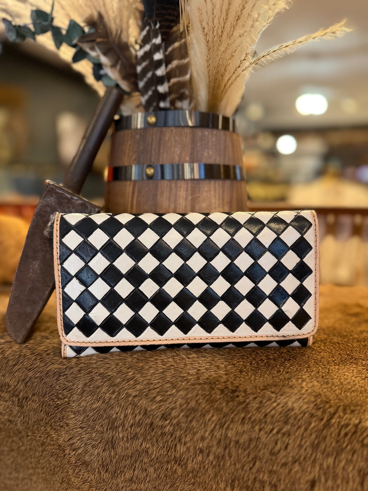 Painted Prairie Checkered – Leather Wallet & Wristlet