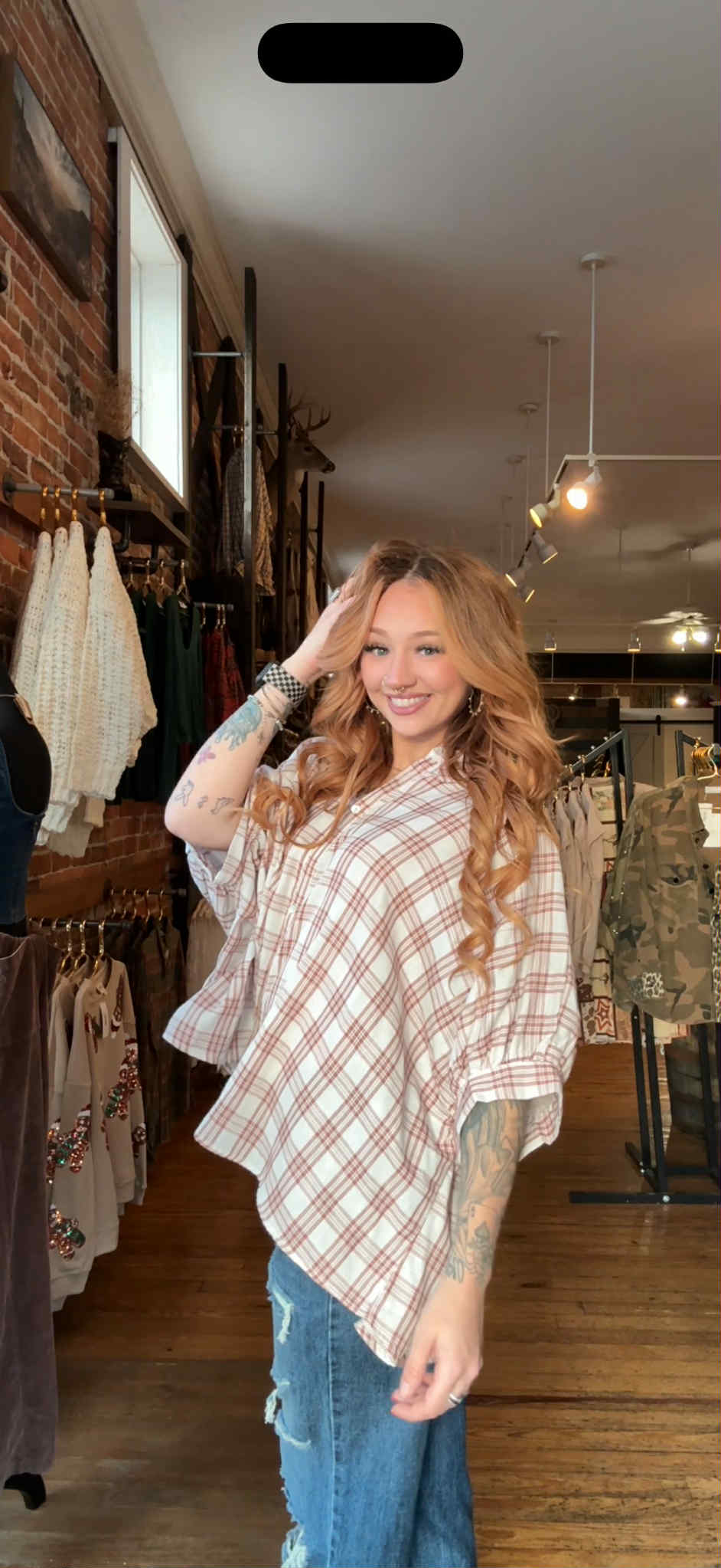 Cranberry Wine - Plaid Dolman Top