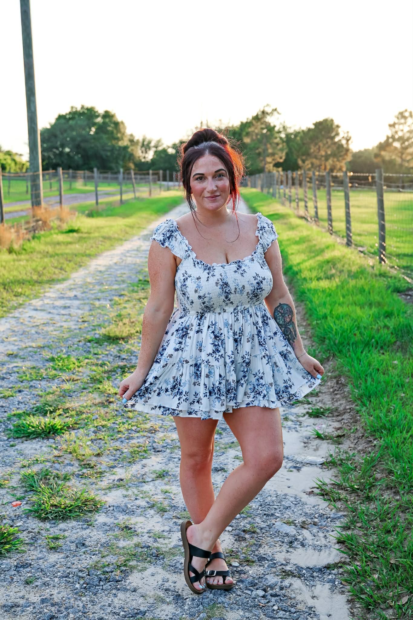 Freedom Garden – White & Blue Floral Romper