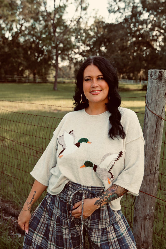 Fowl Weather – Oatmeal Duck Sweater Top