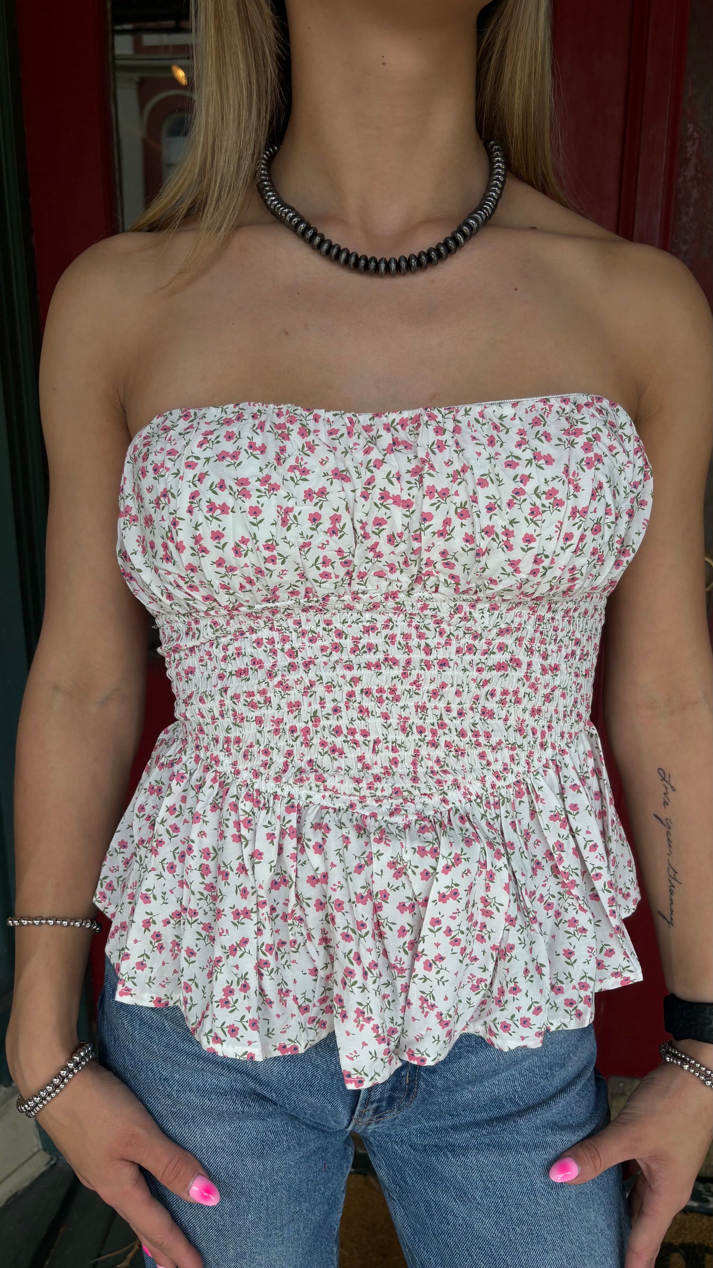 Blush Blossom – Pink Floral Tube Top