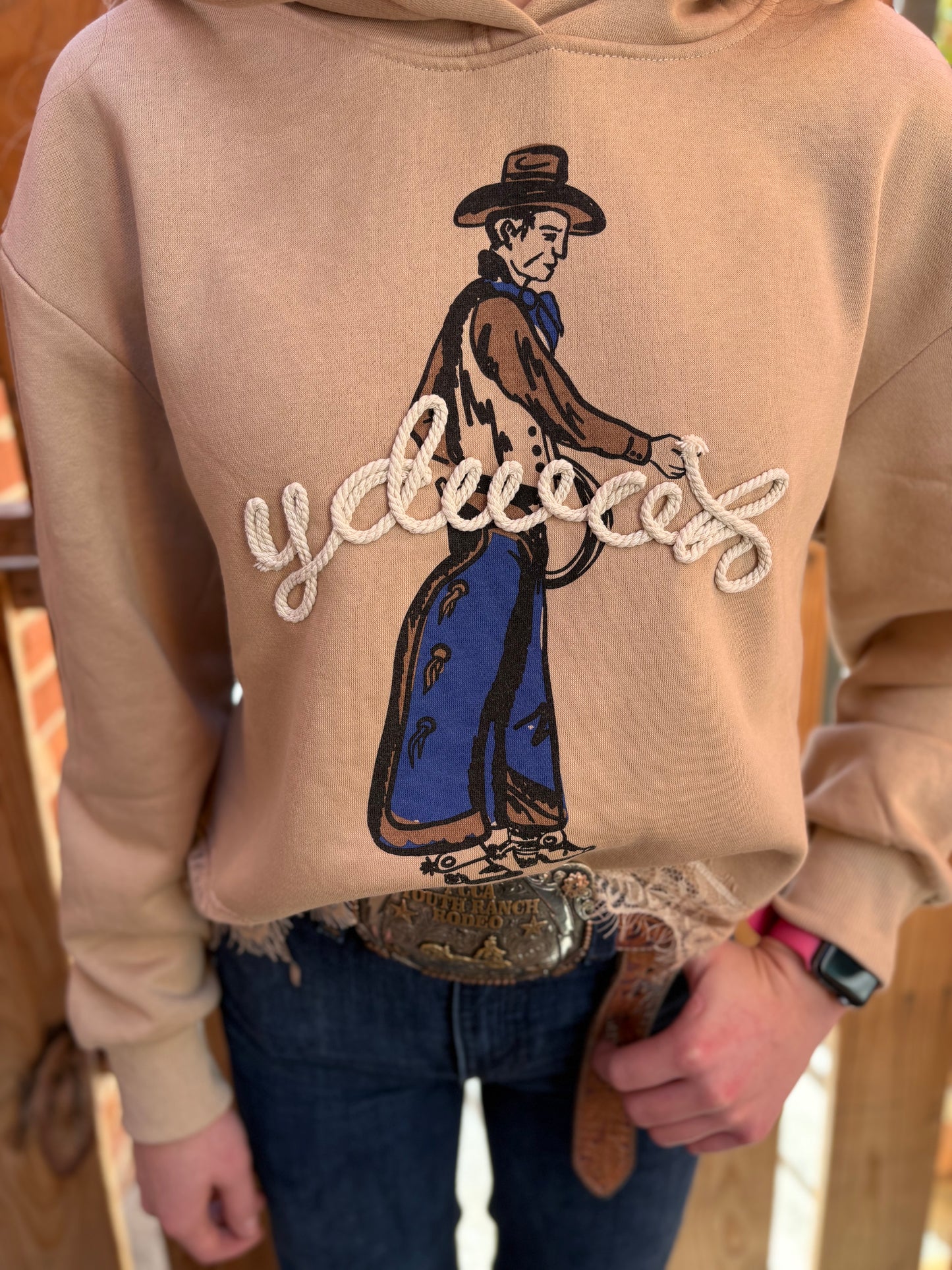 Backwards Howdy- Rope Embroidered Hoodie