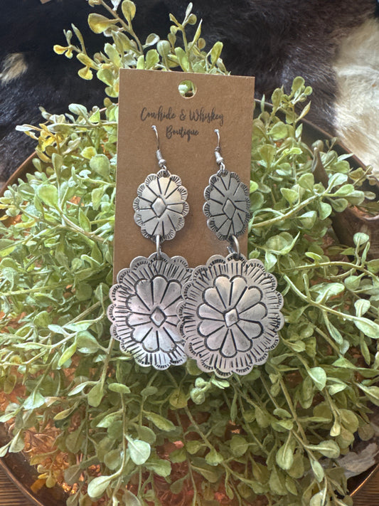 Brushed Silver Concho - Earrings