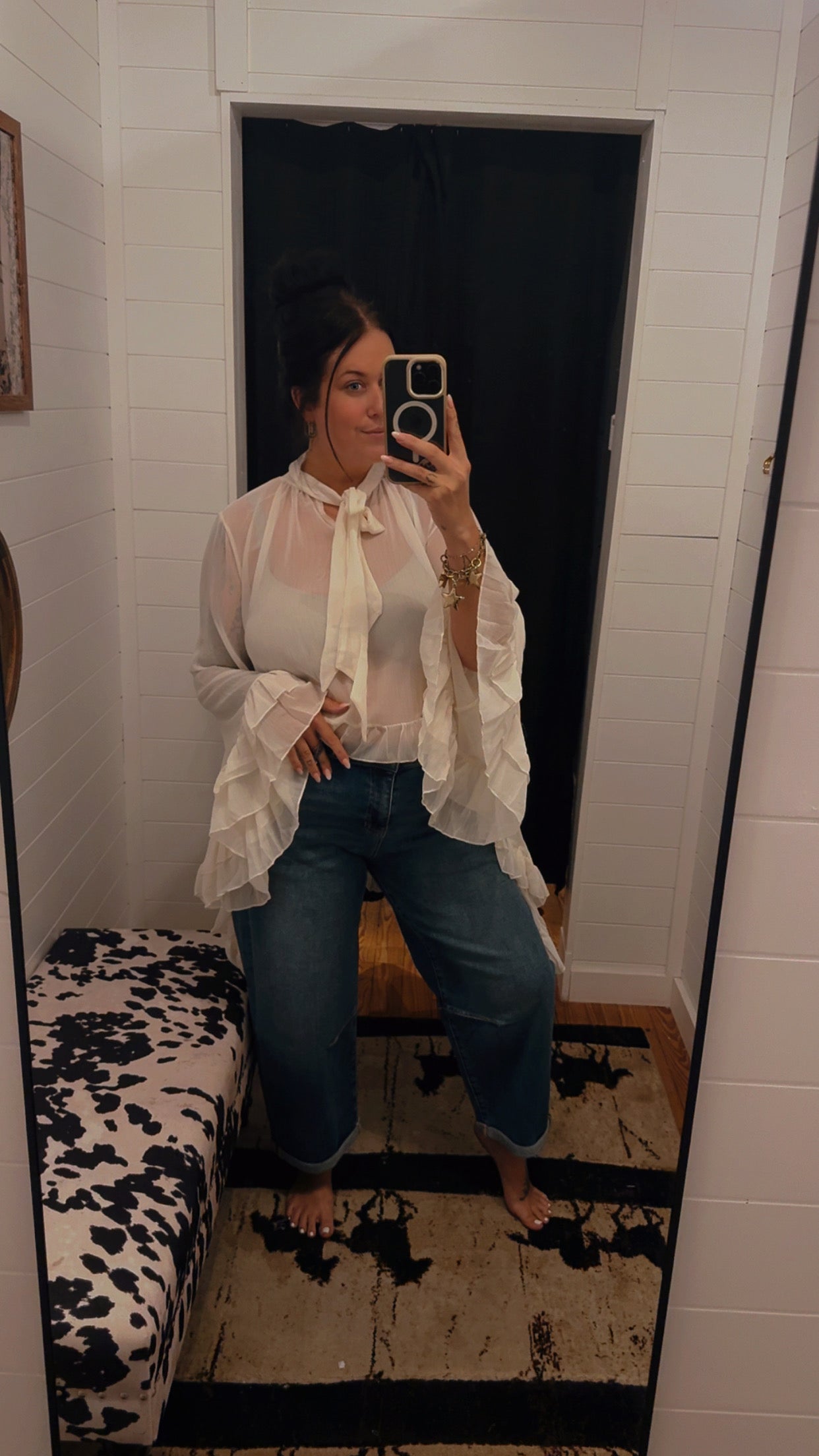 Dust & Grace- White Tie- Neck Blouse