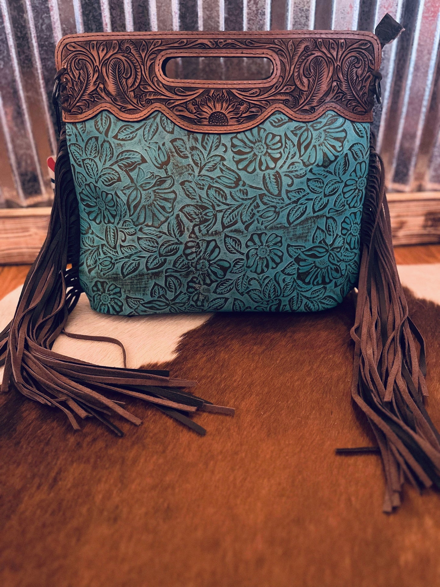 Rustic Teal Wash - Clutch/Crossbody Purse