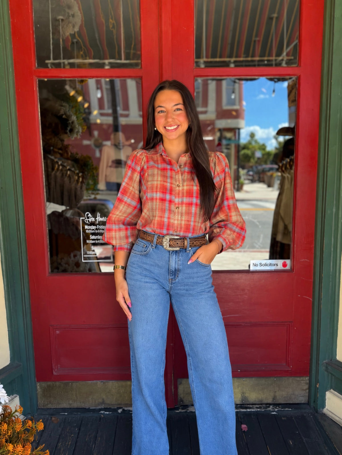 Harvest Trails – Plaid Bubble Sleeve Blouse