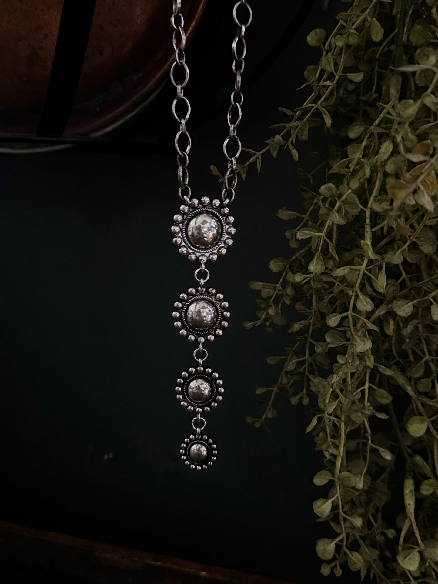 Silver Button Lariat - Necklace