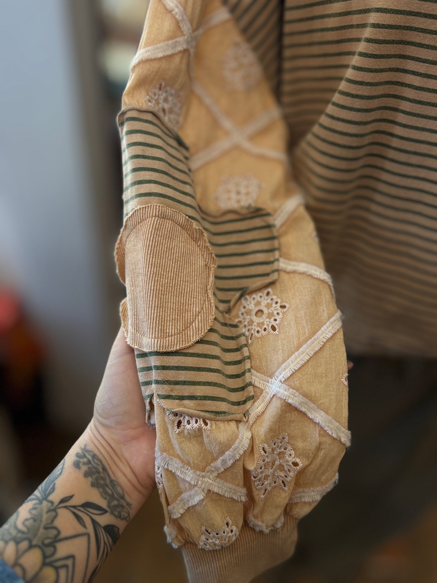Falling for You – Almond Lace Stripe Pullover