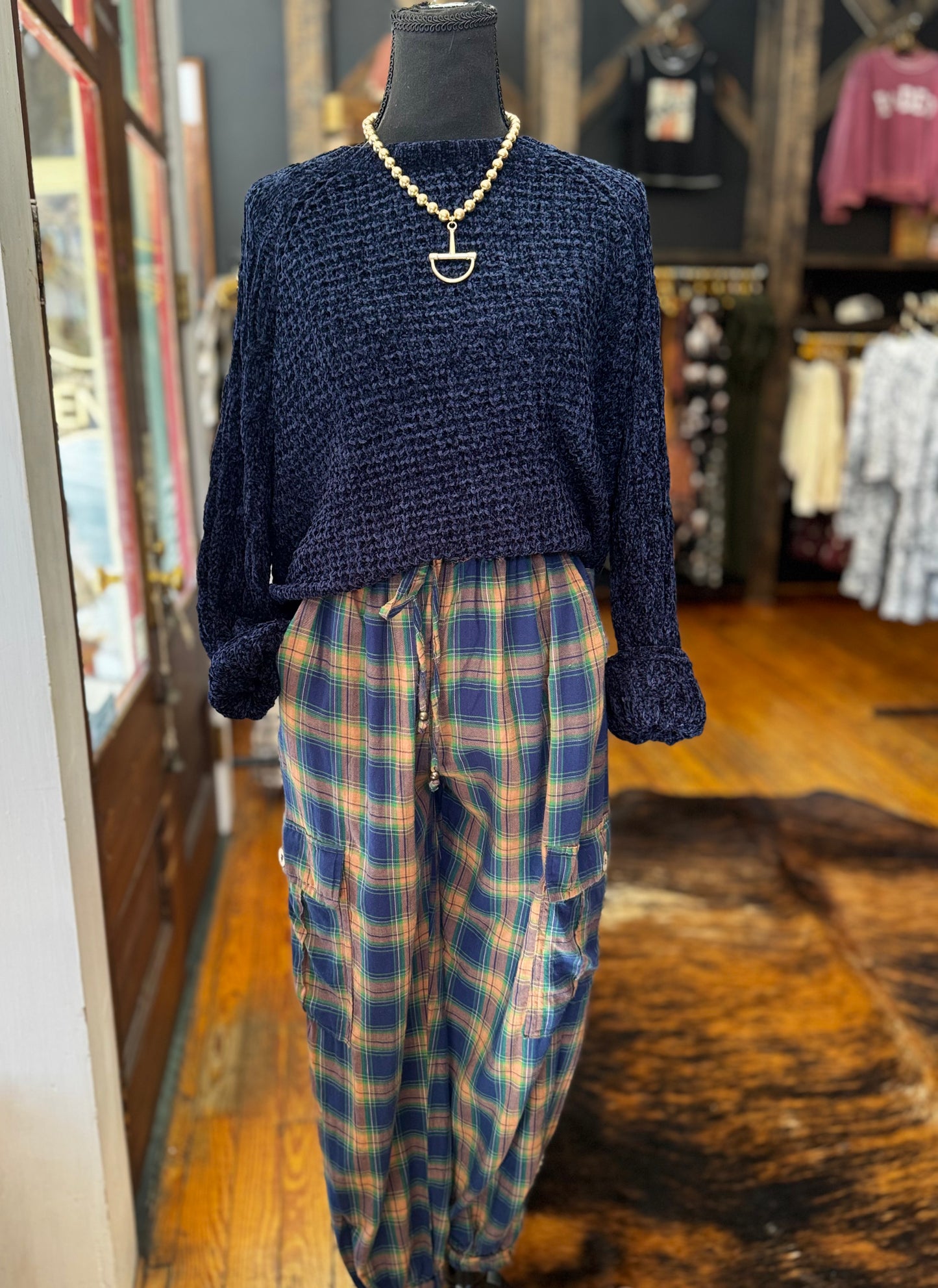 Blue Ridge Cozy – Navy Chenille Sweater