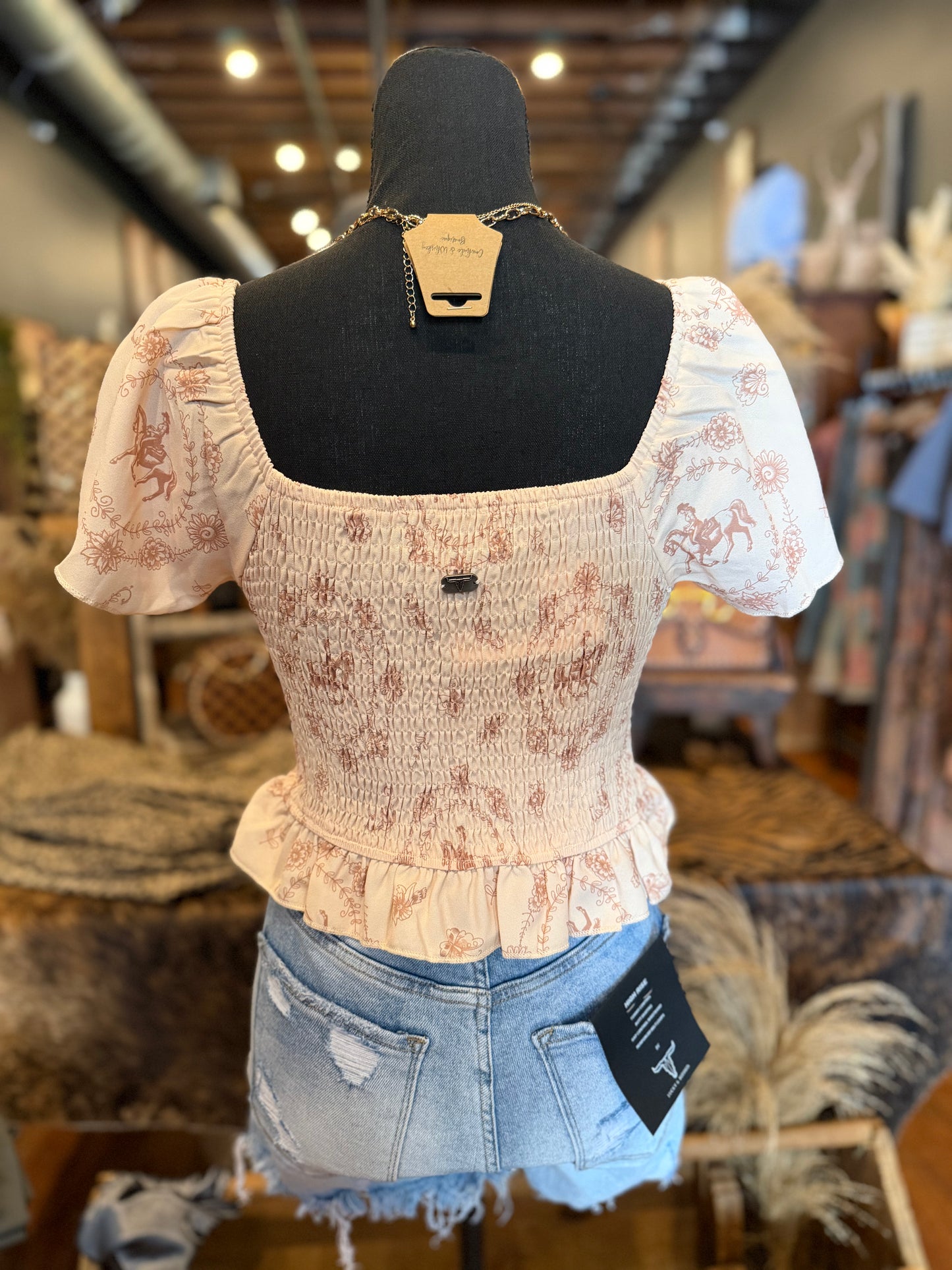 Ivory Outrider – Western Smocked Top