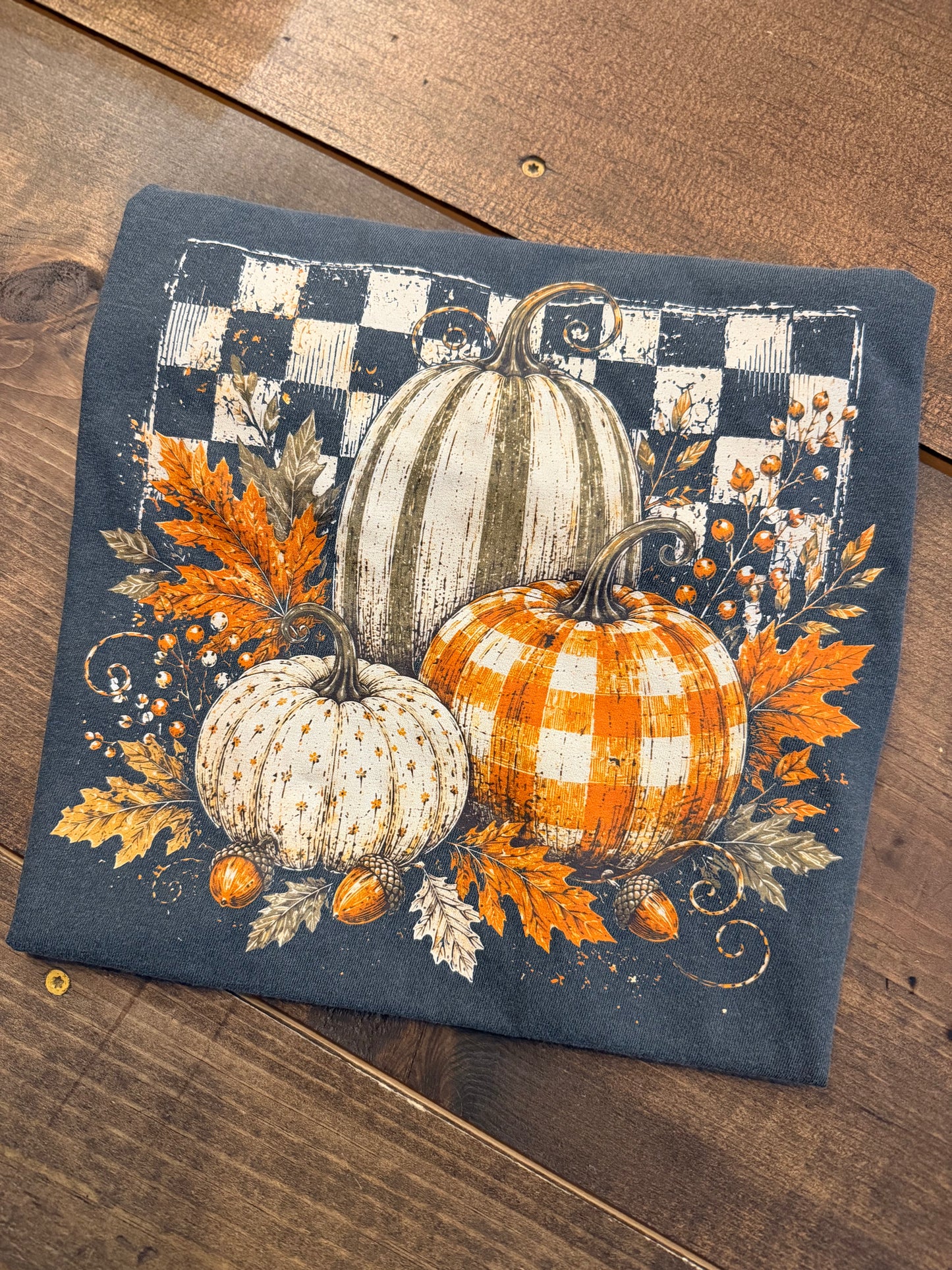 Pumpkin Patch Plaid - Charcoal Graphic Tee