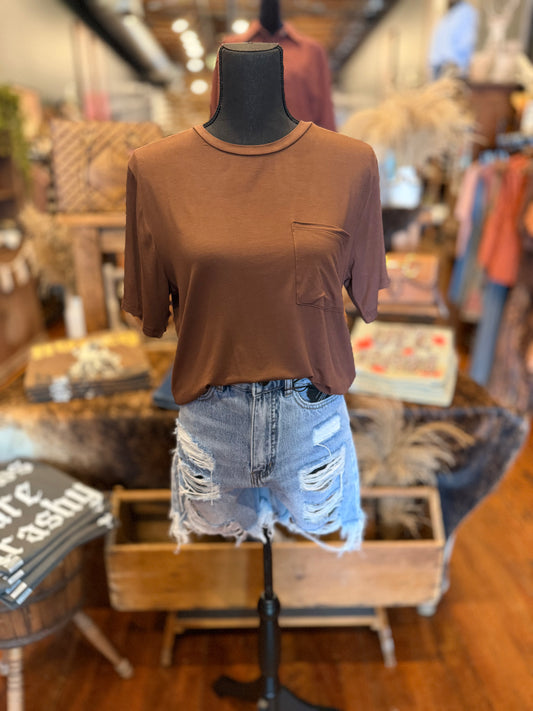 Easy Does It – Dark Brown Basic Pocket Tee