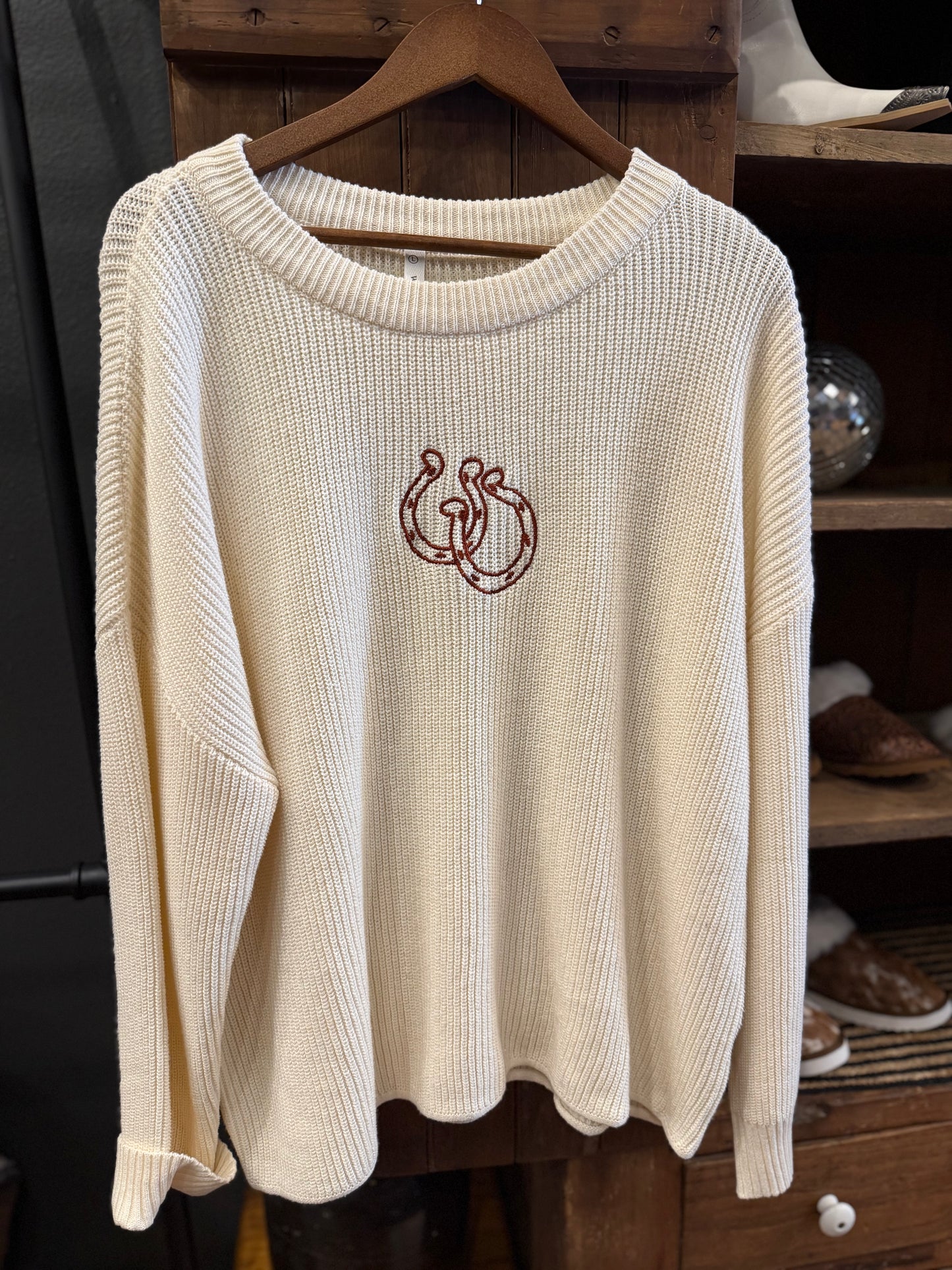 Lucky Rust Duo – Ivory Horseshoe Sweater