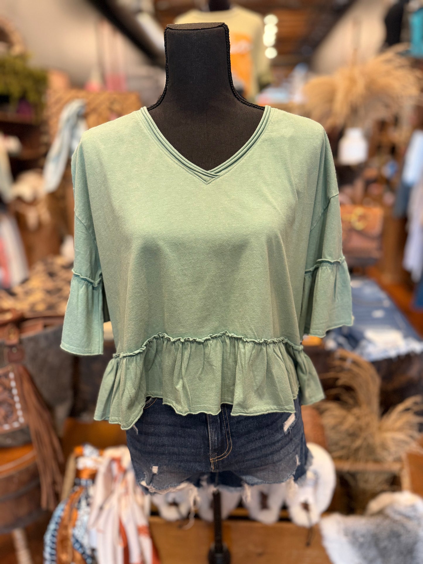 Juniper Mist – Sage V-Neck Tee