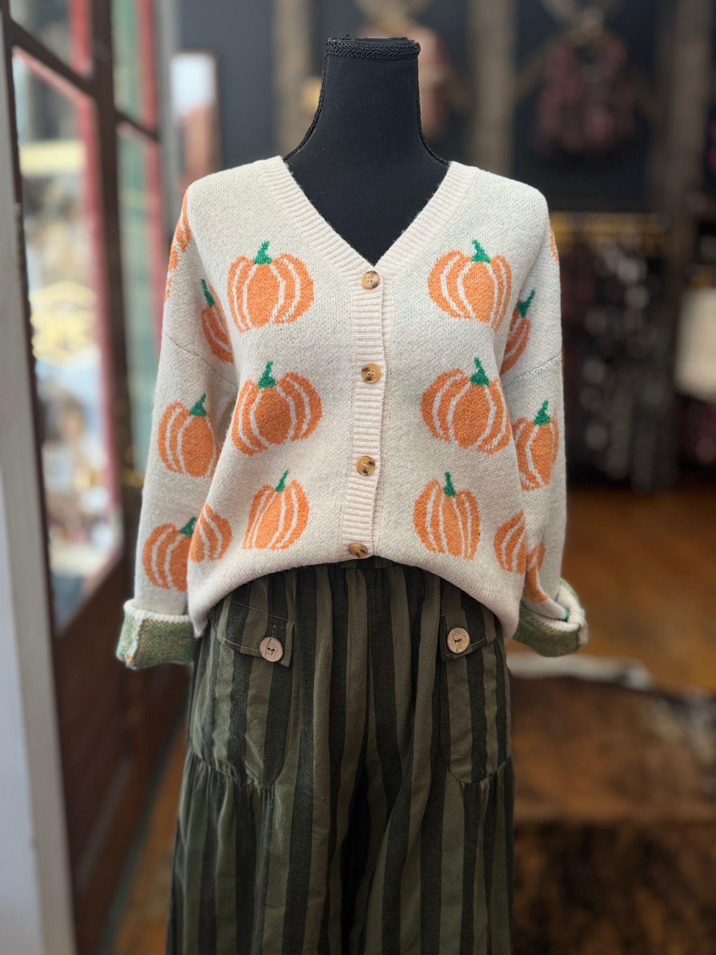 Pumpkin Snuggles - Ivory Cardigan Top