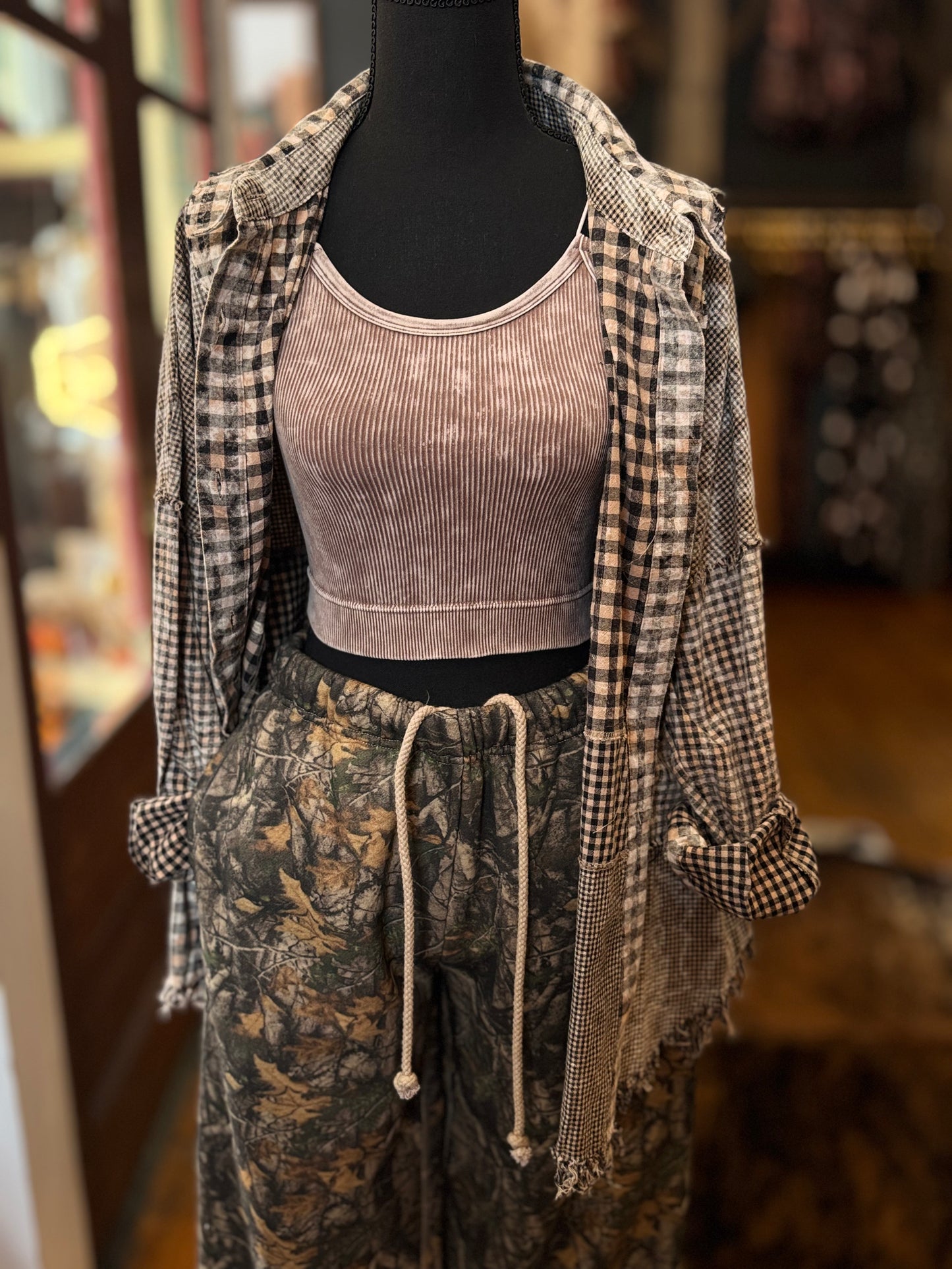 Whiskey Woods – Black Washed Plaid Button Down
