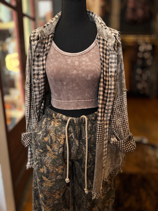 Whiskey Woods – Black Washed Plaid Button Down
