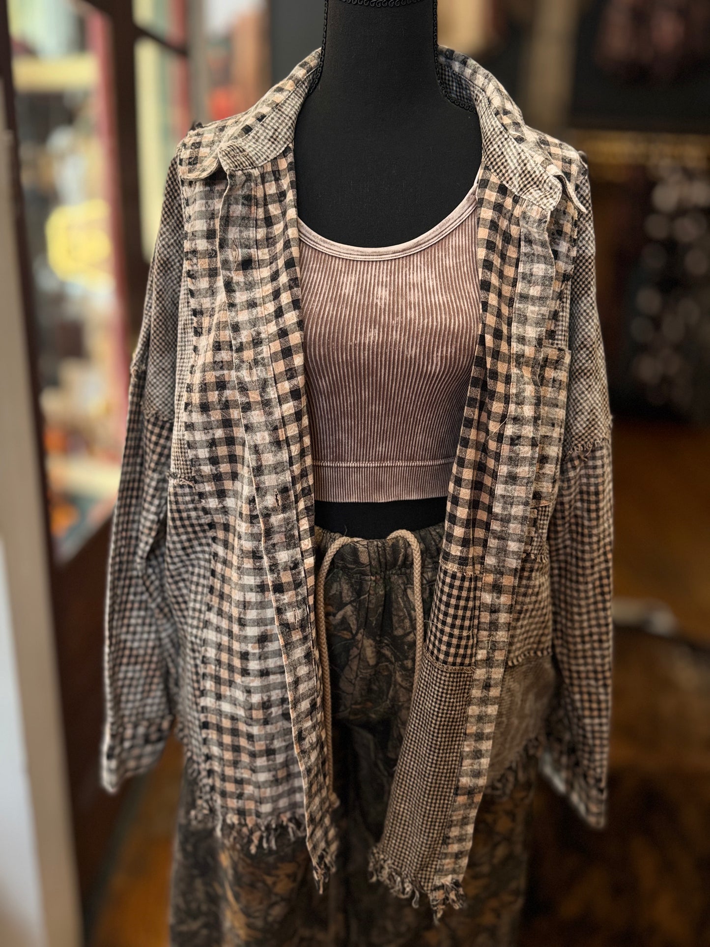 Whiskey Woods – Black Washed Plaid Button Down