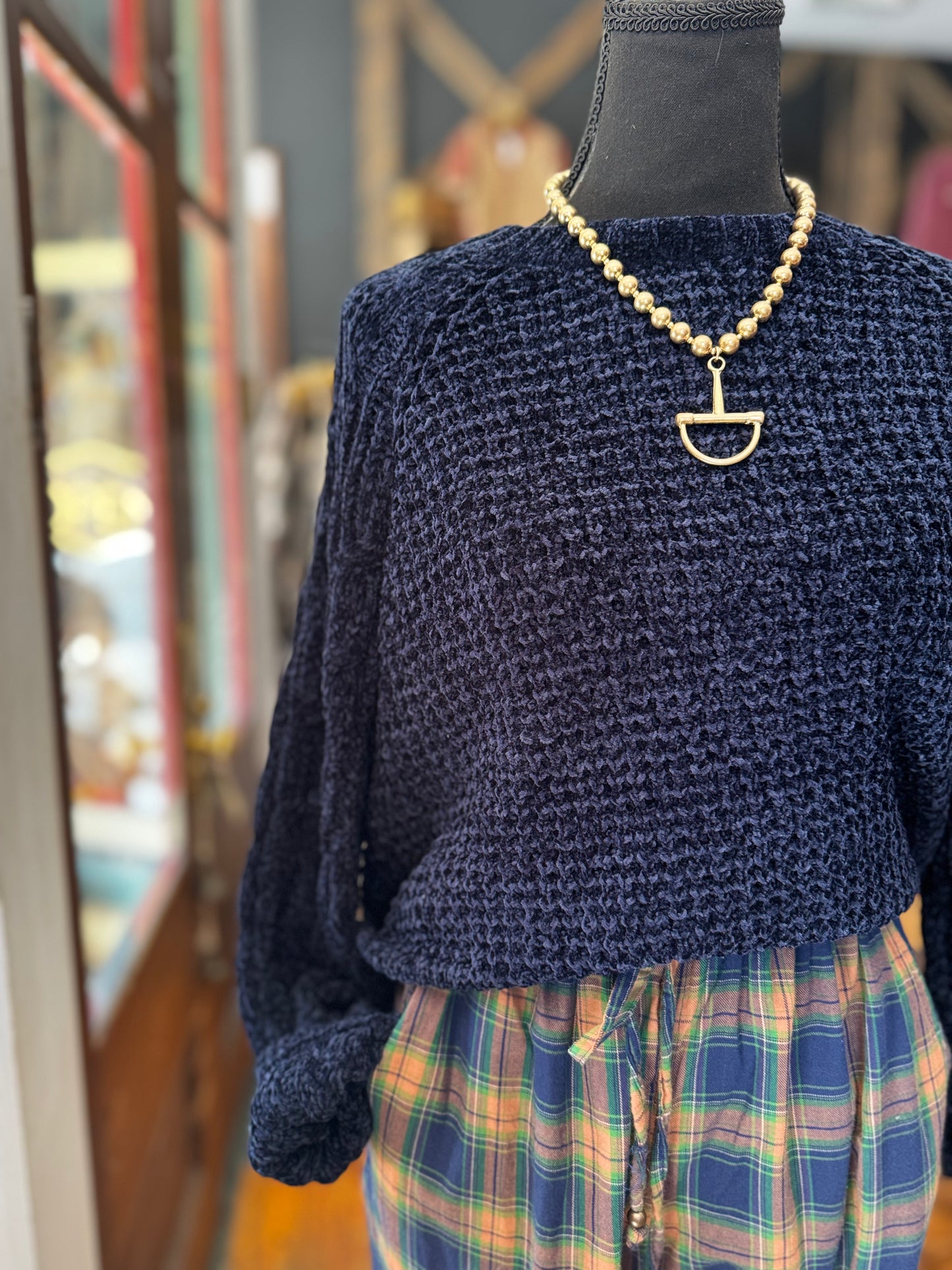 Blue Ridge Cozy – Navy Chenille Sweater